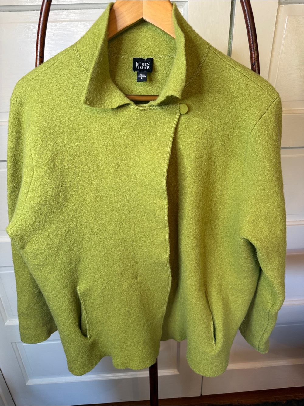 Eileen Fisher Chartreuse Wool Jacket with Asymmetric Closure